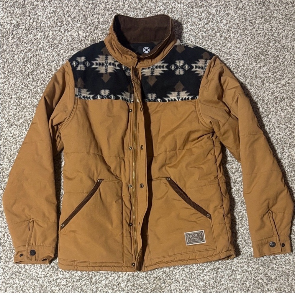 Hooey Tan Puffer Jacket with Black Patterned Yoke